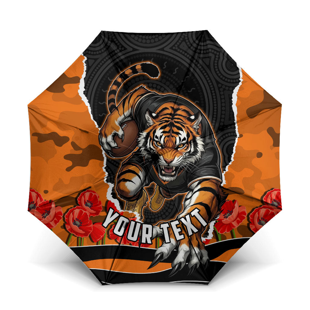 Personalized Wests Tigers ANZAC Tribute Umbrella Poppy Field Soldier Silhouette Aboriginal Rugby Mascot