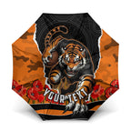 Personalized Wests Tigers ANZAC Tribute Umbrella Poppy Field Soldier Silhouette Aboriginal Rugby Mascot