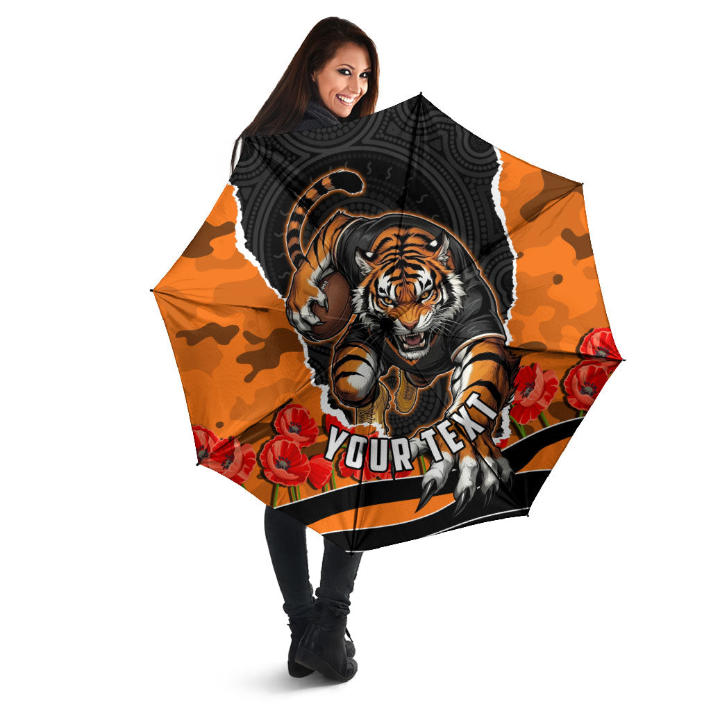Personalized Wests Tigers ANZAC Tribute Umbrella Poppy Field Soldier Silhouette Aboriginal Rugby Mascot
