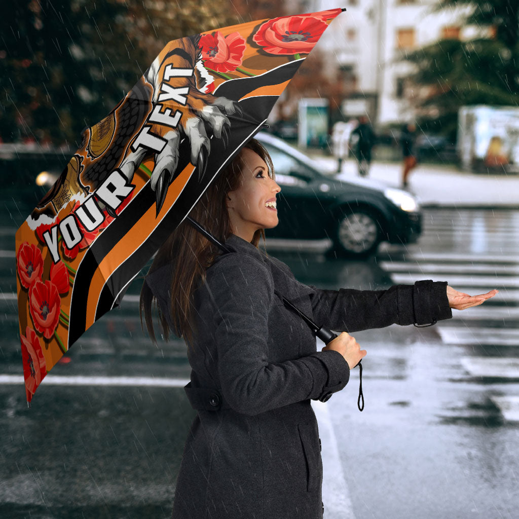 Personalized Wests Tigers ANZAC Tribute Umbrella Poppy Field Soldier Silhouette Aboriginal Rugby Mascot