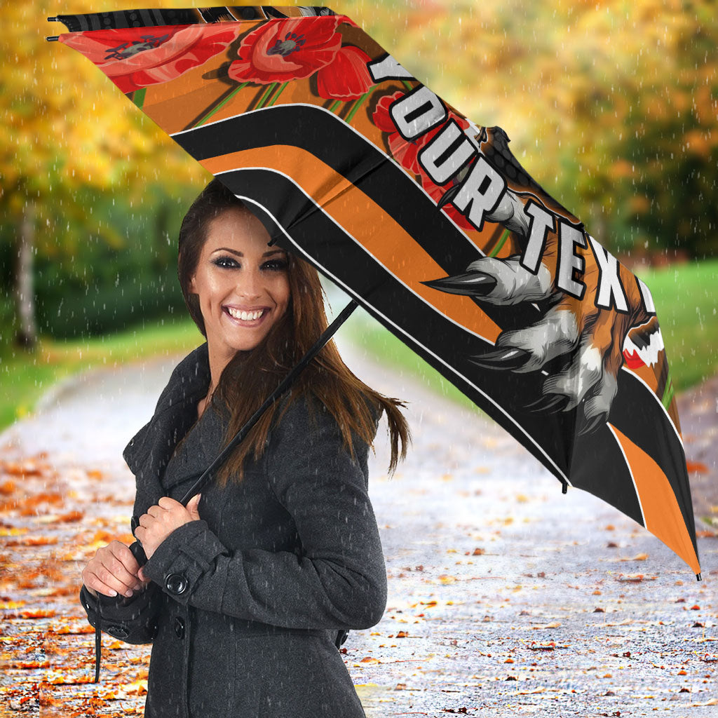 Personalized Wests Tigers ANZAC Tribute Umbrella Poppy Field Soldier Silhouette Aboriginal Rugby Mascot