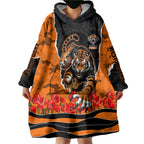 Personalized Wests Tigers ANZAC Tribute Wearable Blanket Hoodie Poppy Field Soldier Silhouette Aboriginal Rugby Mascot