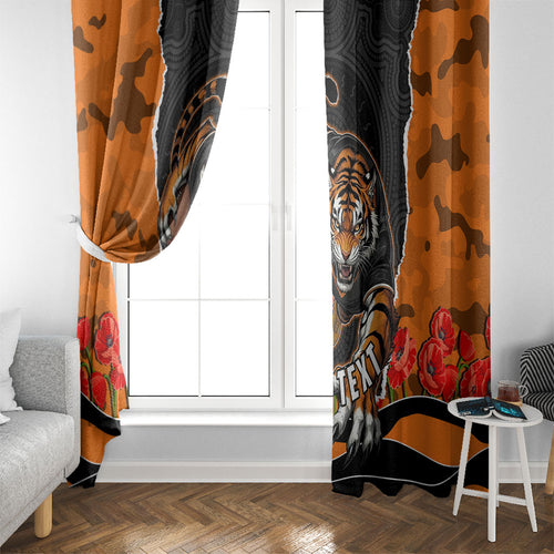 Personalized Wests Tigers ANZAC Tribute Window Curtain Poppy Field Soldier Silhouette Aboriginal Rugby Mascot