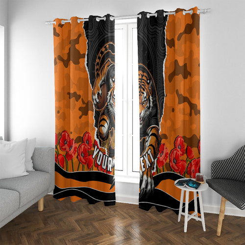 Personalized Wests Tigers ANZAC Tribute Window Curtain Poppy Field Soldier Silhouette Aboriginal Rugby Mascot
