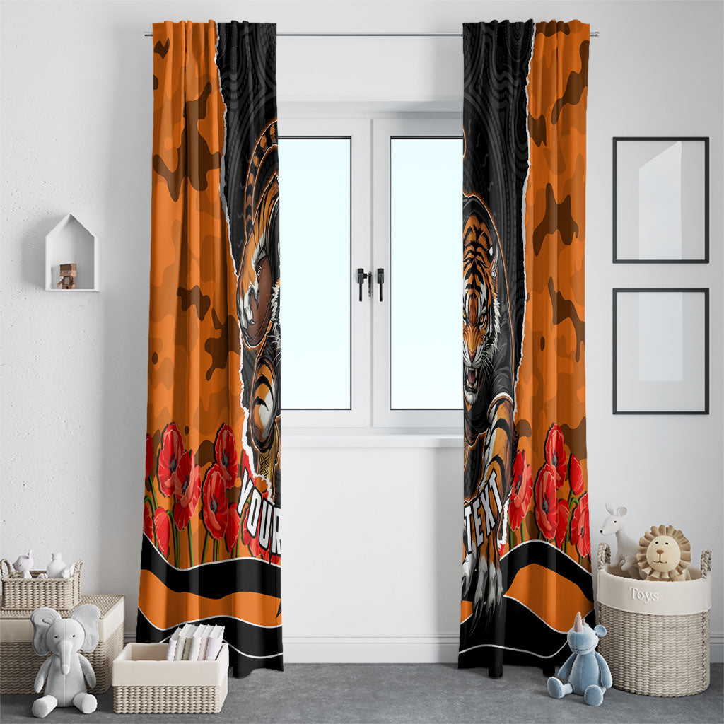 Personalized Wests Tigers ANZAC Tribute Window Curtain Poppy Field Soldier Silhouette Aboriginal Rugby Mascot