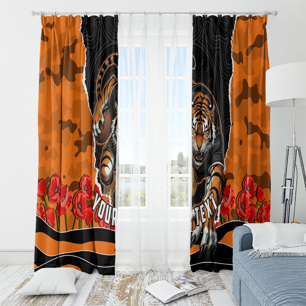 Personalized Wests Tigers ANZAC Tribute Window Curtain Poppy Field Soldier Silhouette Aboriginal Rugby Mascot