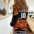 Personalized Wests Tigers ANZAC Tribute Women Casual Shirt Poppy Field Soldier Silhouette Aboriginal Rugby Mascot