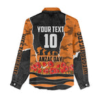 Personalized Wests Tigers ANZAC Tribute Women Casual Shirt Poppy Field Soldier Silhouette Aboriginal Rugby Mascot