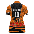 Personalized Wests Tigers ANZAC Tribute Women Polo Shirt Poppy Field Soldier Silhouette Aboriginal Rugby Mascot