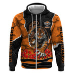 Personalized Wests Tigers ANZAC Tribute Zip Hoodie Poppy Field Soldier Silhouette Aboriginal Rugby Mascot