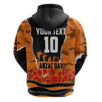 Personalized Wests Tigers ANZAC Tribute Zip Hoodie Poppy Field Soldier Silhouette Aboriginal Rugby Mascot