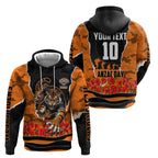 Personalized Wests Tigers ANZAC Tribute Zip Hoodie Poppy Field Soldier Silhouette Aboriginal Rugby Mascot