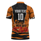 Personalized Wests Tigers ANZAC Tribute Zipper Polo Shirt Poppy Field Soldier Silhouette Aboriginal Rugby Mascot
