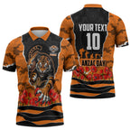 Personalized Wests Tigers ANZAC Tribute Zipper Polo Shirt Poppy Field Soldier Silhouette Aboriginal Rugby Mascot