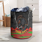 Personalized Penrith Panthers ANZAC Tribute Laundry Basket Poppy Field Soldier Silhouette Aboriginal Rugby Mascot