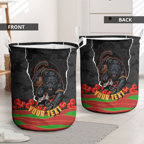 Personalized Penrith Panthers ANZAC Tribute Laundry Basket Poppy Field Soldier Silhouette Aboriginal Rugby Mascot
