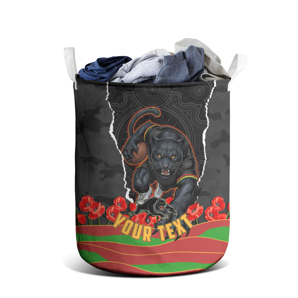 Personalized Penrith Panthers ANZAC Tribute Laundry Basket Poppy Field Soldier Silhouette Aboriginal Rugby Mascot