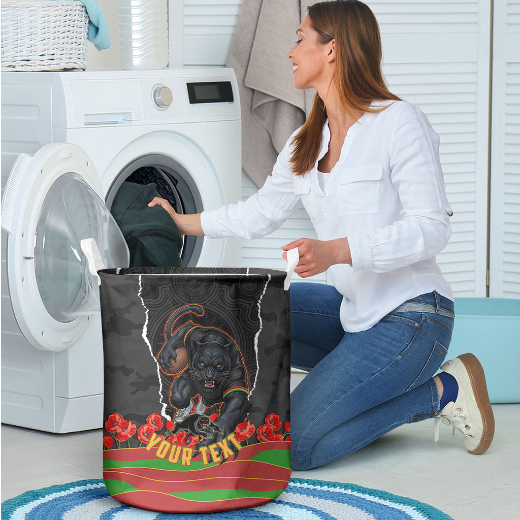 Personalized Penrith Panthers ANZAC Tribute Laundry Basket Poppy Field Soldier Silhouette Aboriginal Rugby Mascot