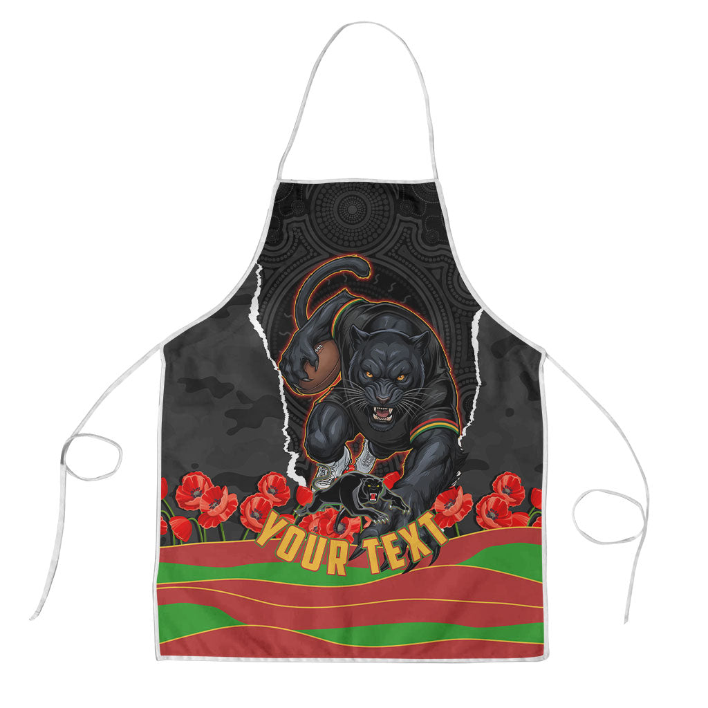 Personalized Penrith Panthers ANZAC Tribute Apron Poppy Field Soldier Silhouette Aboriginal Rugby Mascot