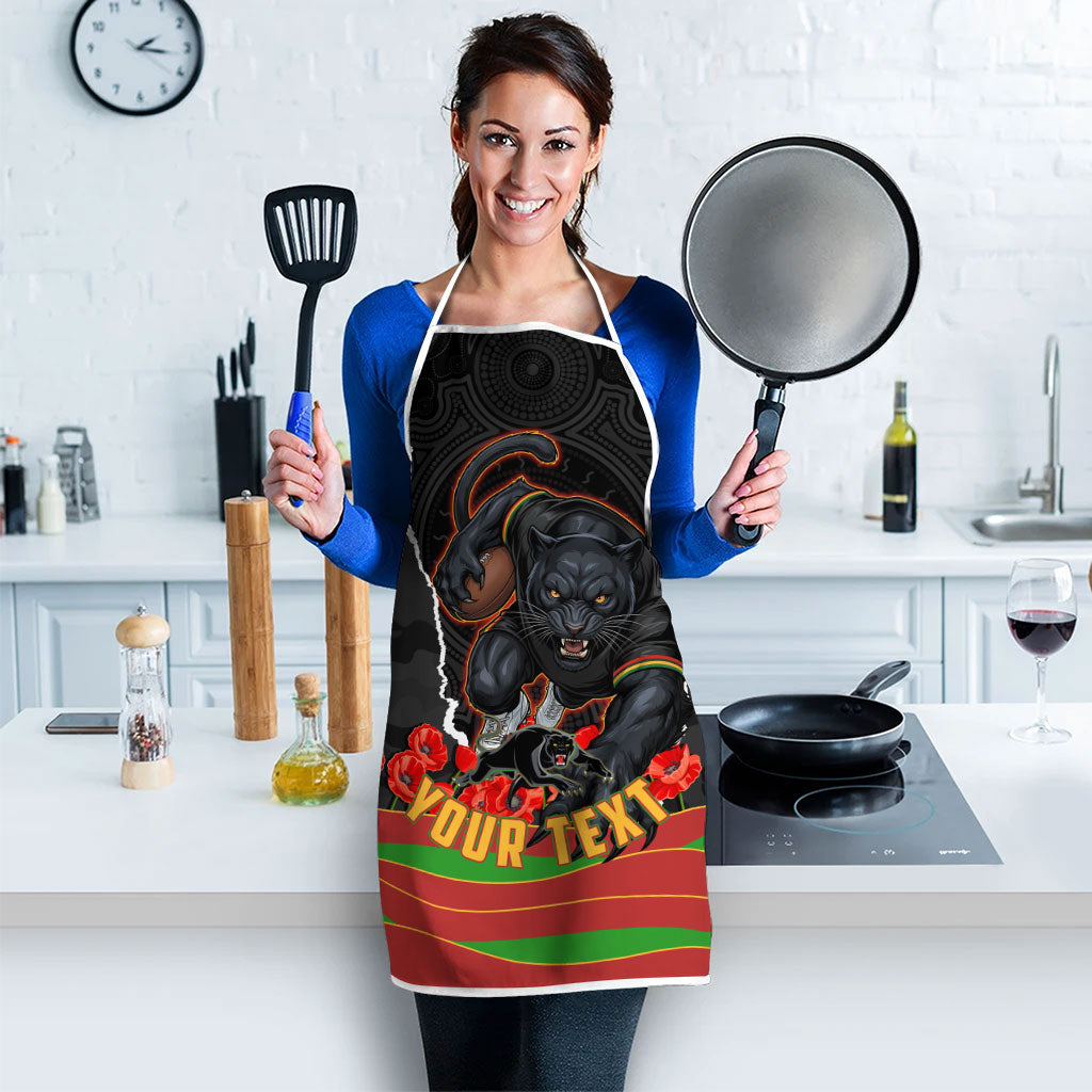Personalized Penrith Panthers ANZAC Tribute Apron Poppy Field Soldier Silhouette Aboriginal Rugby Mascot