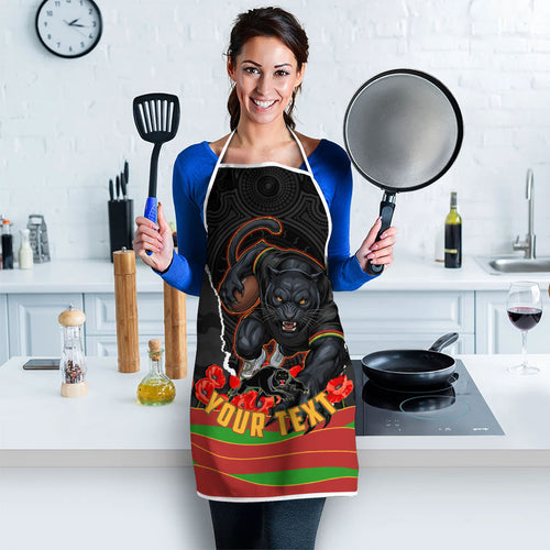 Personalized Penrith Panthers ANZAC Tribute Apron Poppy Field Soldier Silhouette Aboriginal Rugby Mascot
