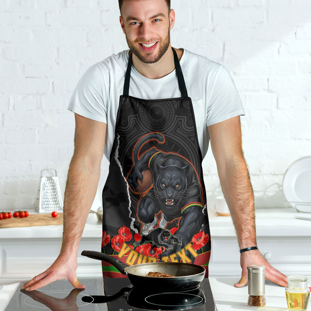 Personalized Penrith Panthers ANZAC Tribute Apron Poppy Field Soldier Silhouette Aboriginal Rugby Mascot