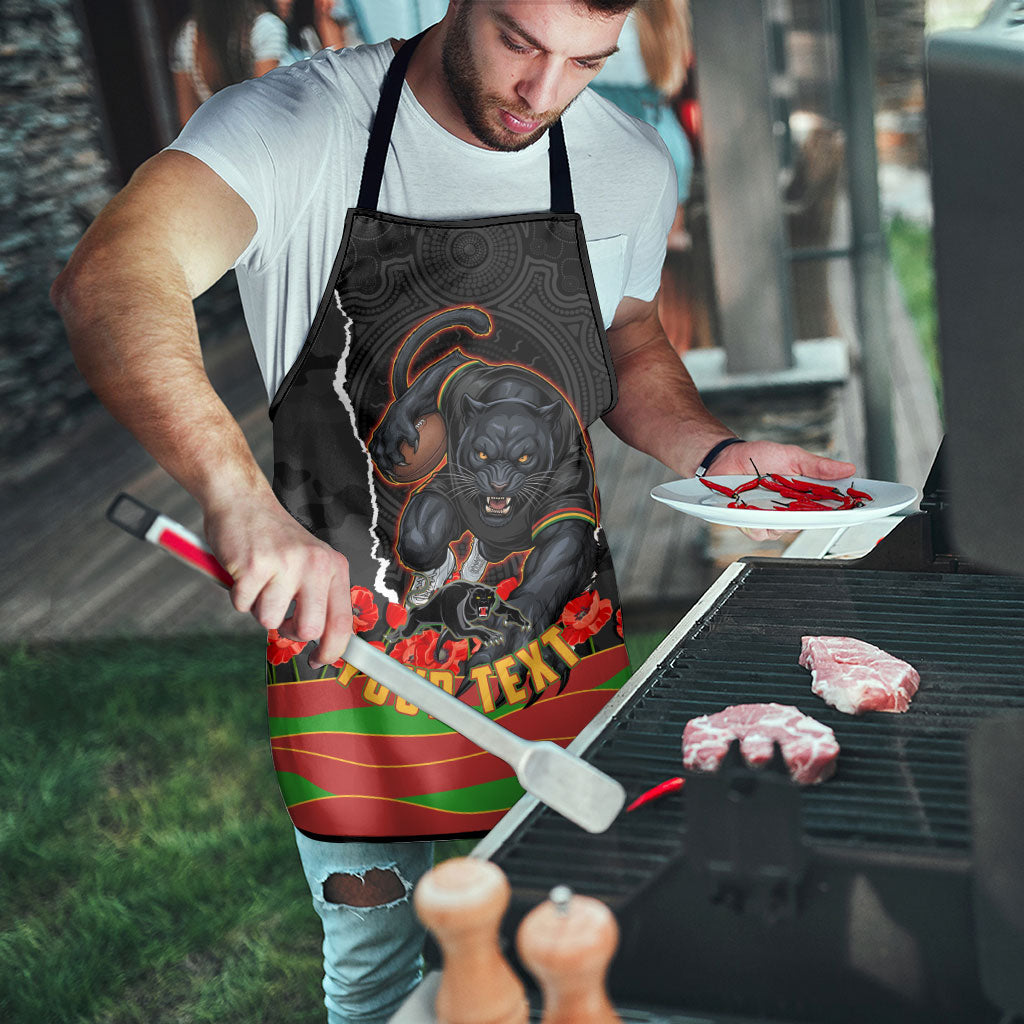 Personalized Penrith Panthers ANZAC Tribute Apron Poppy Field Soldier Silhouette Aboriginal Rugby Mascot