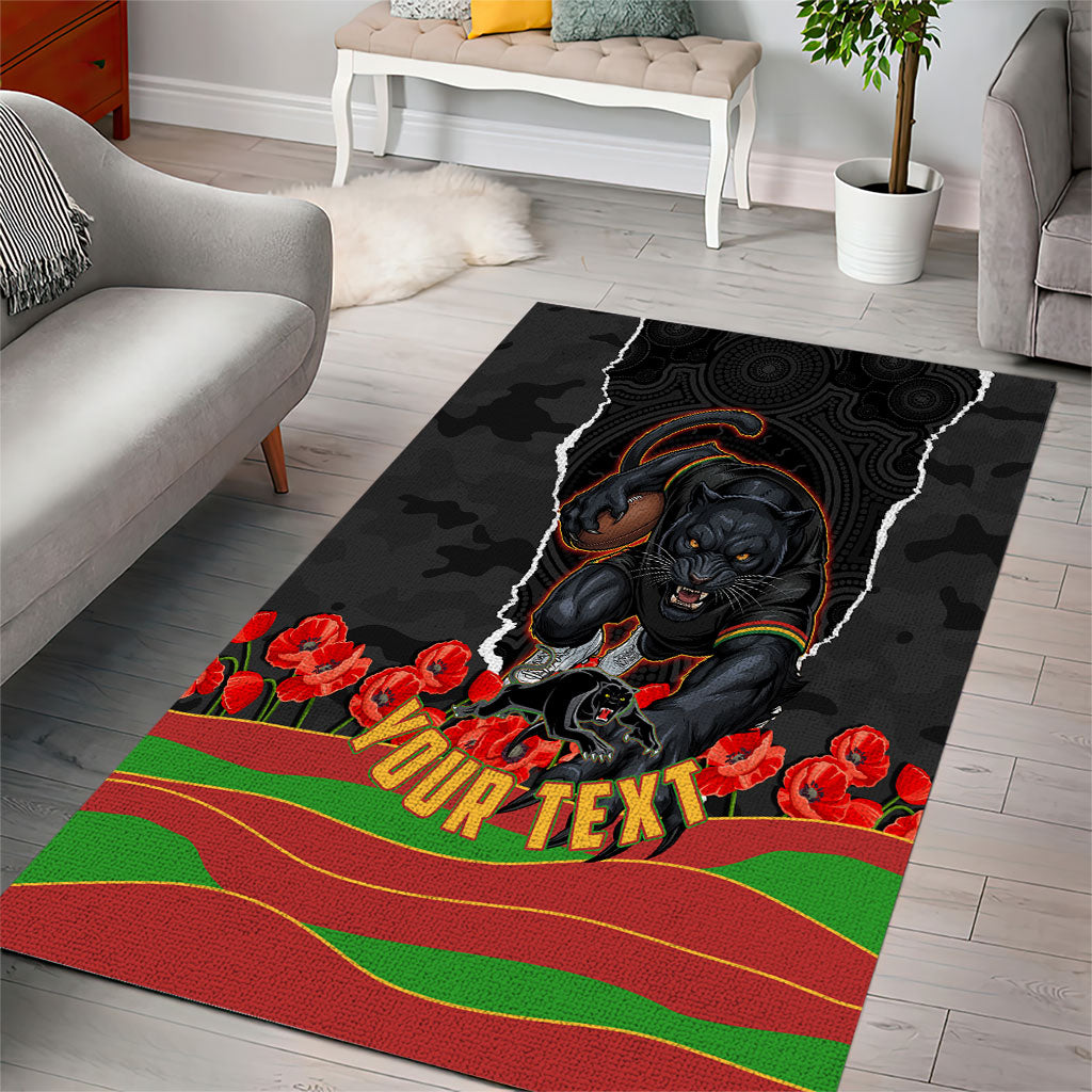 Personalized Penrith Panthers ANZAC Tribute Area Rug Poppy Field Soldier Silhouette Aboriginal Rugby Mascot