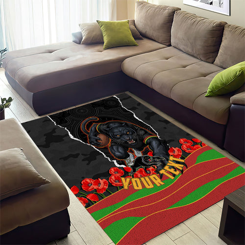 Personalized Penrith Panthers ANZAC Tribute Area Rug Poppy Field Soldier Silhouette Aboriginal Rugby Mascot