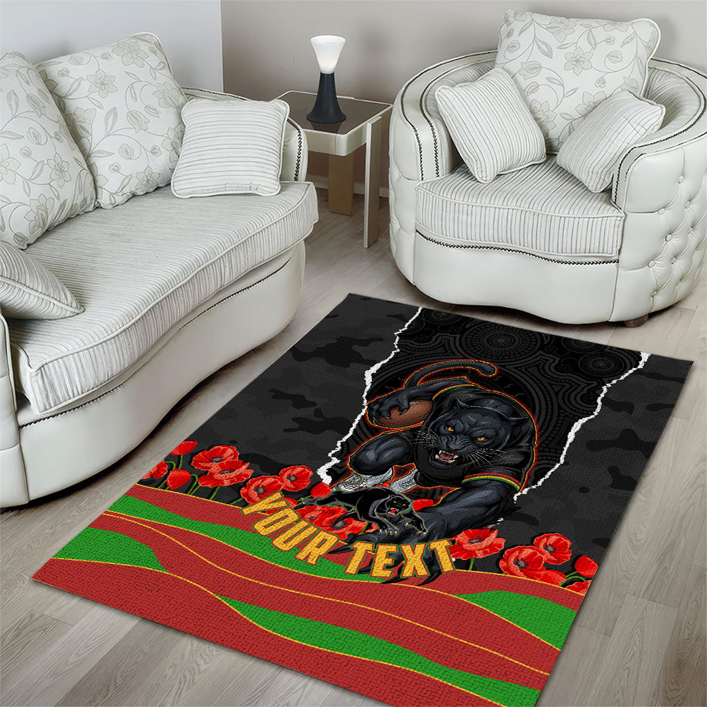 Personalized Penrith Panthers ANZAC Tribute Area Rug Poppy Field Soldier Silhouette Aboriginal Rugby Mascot