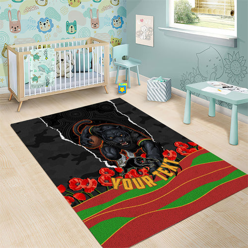 Personalized Penrith Panthers ANZAC Tribute Area Rug Poppy Field Soldier Silhouette Aboriginal Rugby Mascot