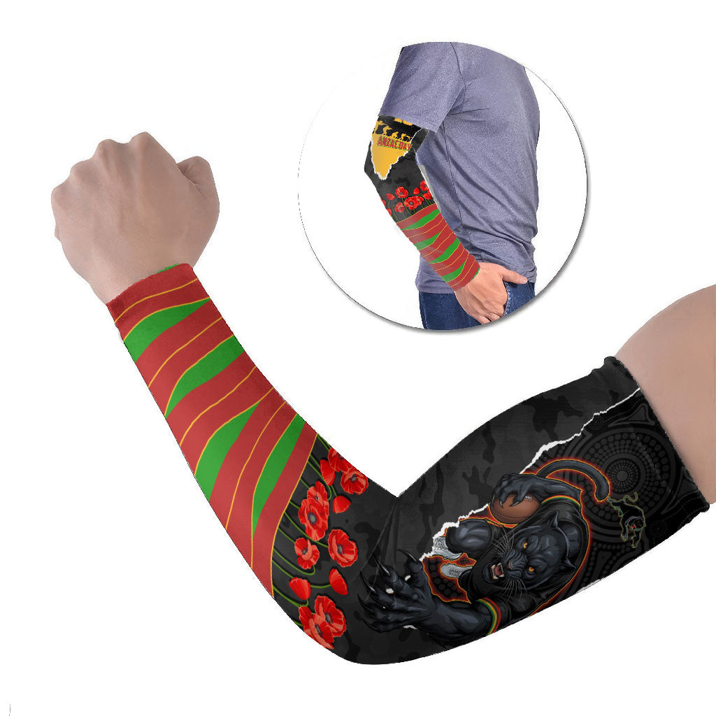 Personalized Penrith Panthers ANZAC Tribute Arm Sleeves Poppy Field Soldier Silhouette Aboriginal Rugby Mascot