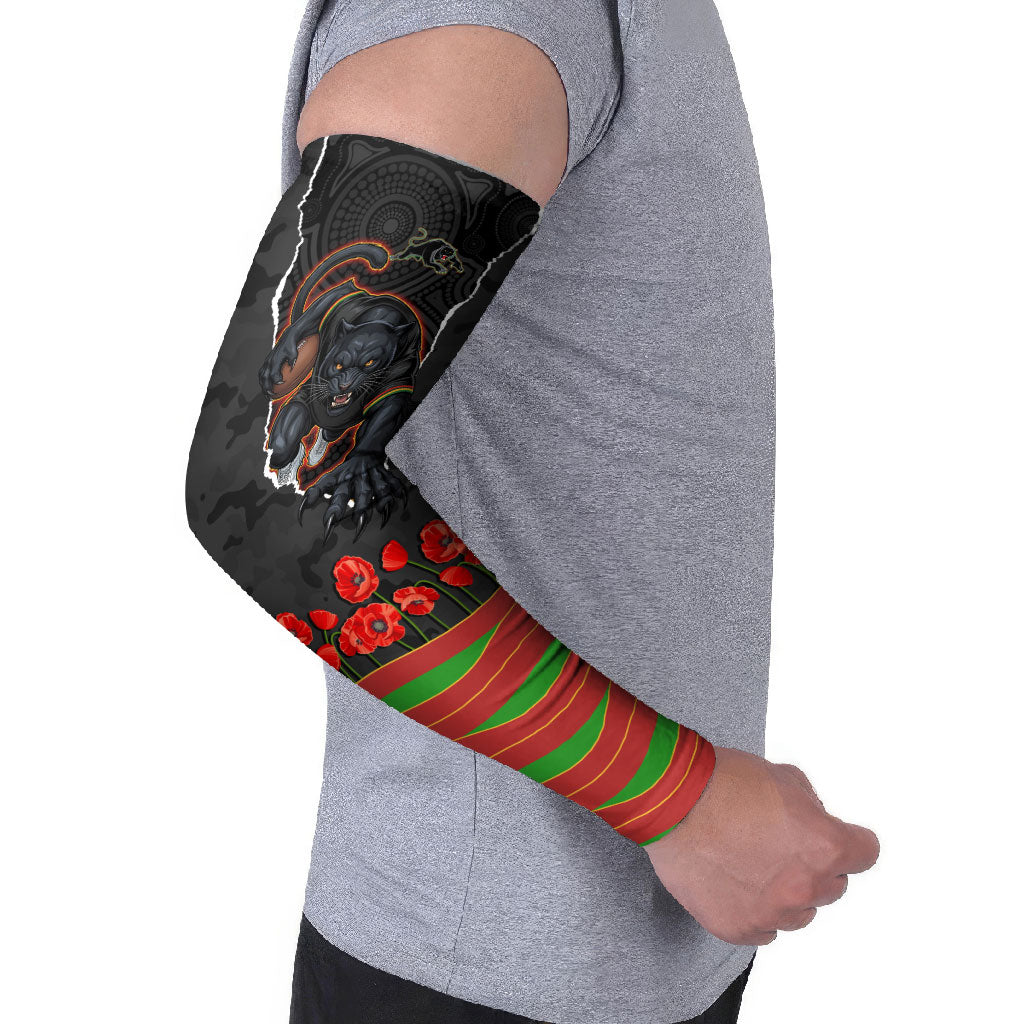 Personalized Penrith Panthers ANZAC Tribute Arm Sleeves Poppy Field Soldier Silhouette Aboriginal Rugby Mascot