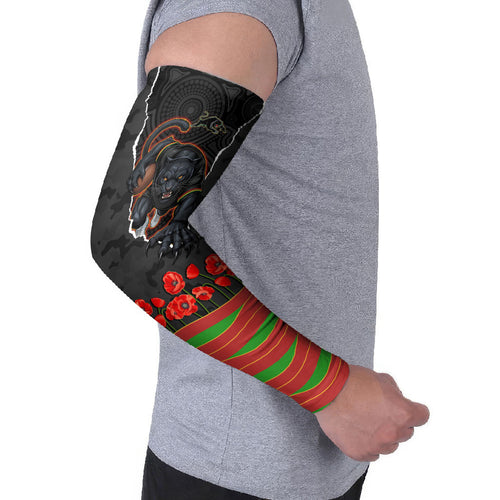 Personalized Penrith Panthers ANZAC Tribute Arm Sleeves Poppy Field Soldier Silhouette Aboriginal Rugby Mascot