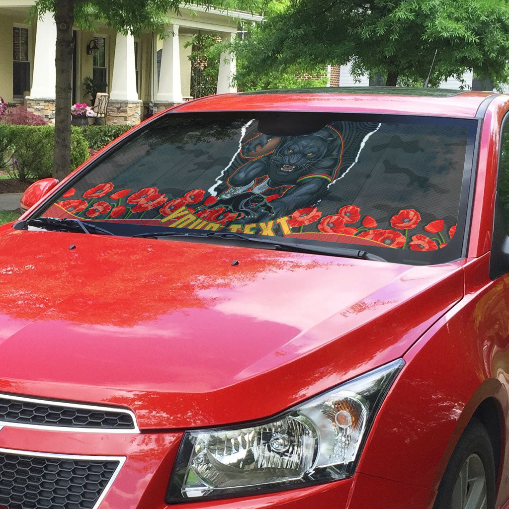 Personalized Penrith Panthers ANZAC Tribute Auto Sun Shade Poppy Field Soldier Silhouette Aboriginal Rugby Mascot