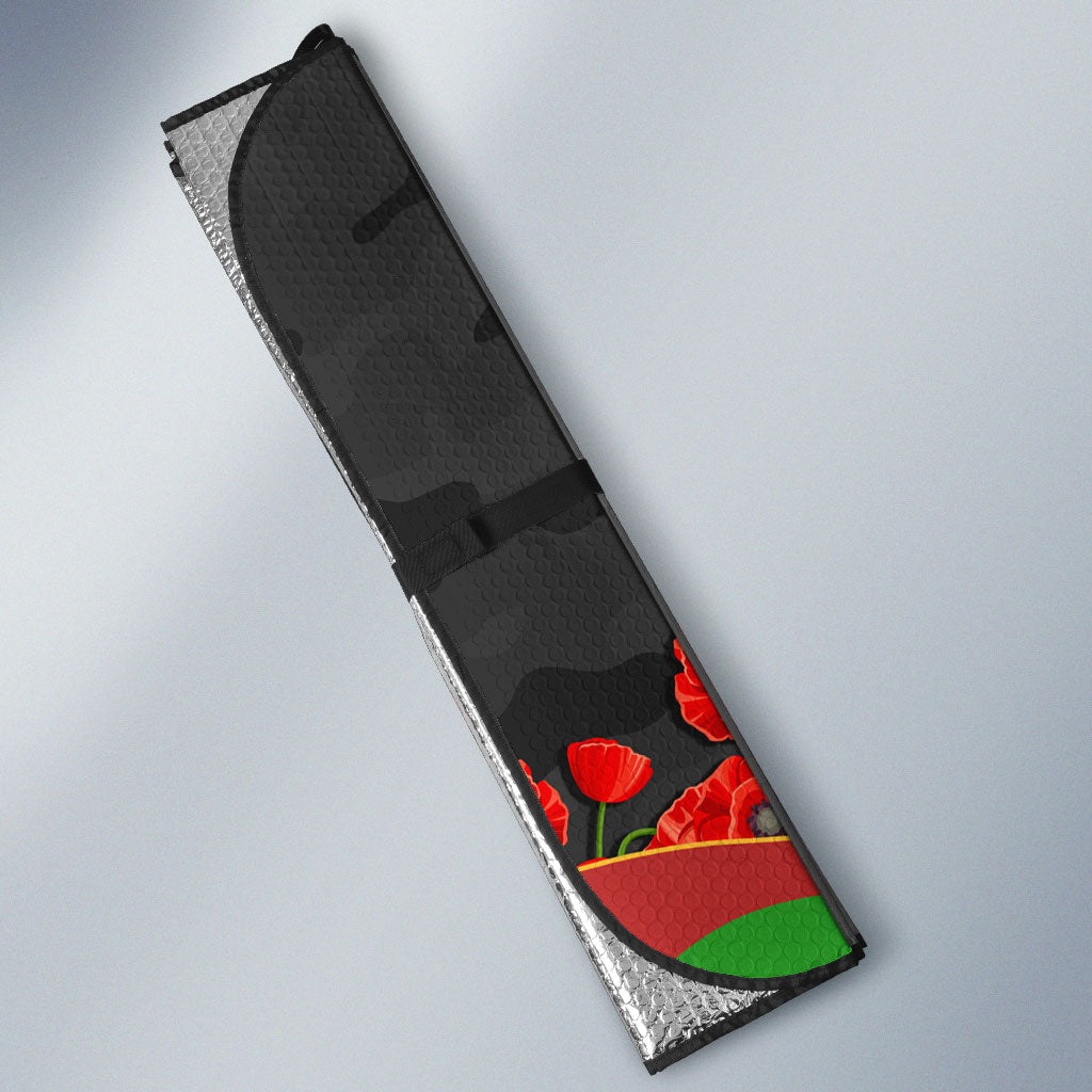 Personalized Penrith Panthers ANZAC Tribute Auto Sun Shade Poppy Field Soldier Silhouette Aboriginal Rugby Mascot