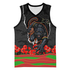 Personalized Penrith Panthers ANZAC Tribute Basketball Jersey Poppy Field Soldier Silhouette Aboriginal Rugby Mascot