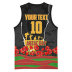 Personalized Penrith Panthers ANZAC Tribute Basketball Jersey Poppy Field Soldier Silhouette Aboriginal Rugby Mascot