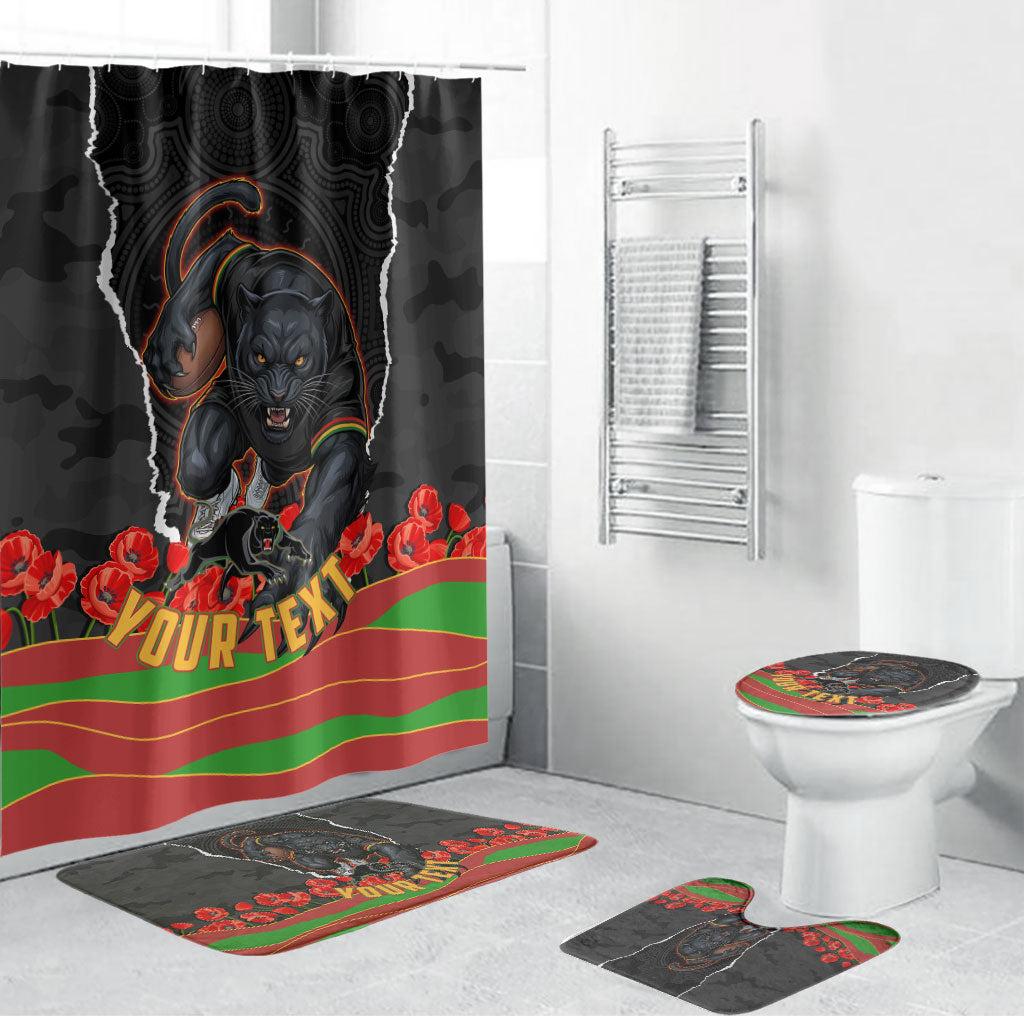 Personalized Penrith Panthers ANZAC Tribute Bathroom Set Poppy Field Soldier Silhouette Aboriginal Rugby Mascot