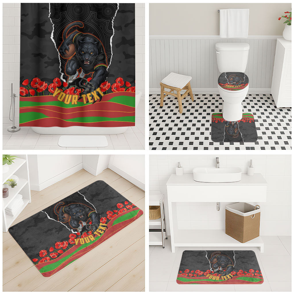 Personalized Penrith Panthers ANZAC Tribute Bathroom Set Poppy Field Soldier Silhouette Aboriginal Rugby Mascot