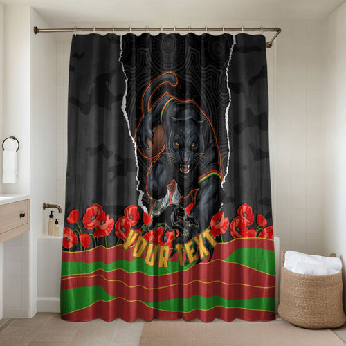 Personalized Penrith Panthers ANZAC Tribute Bathroom Set Poppy Field Soldier Silhouette Aboriginal Rugby Mascot