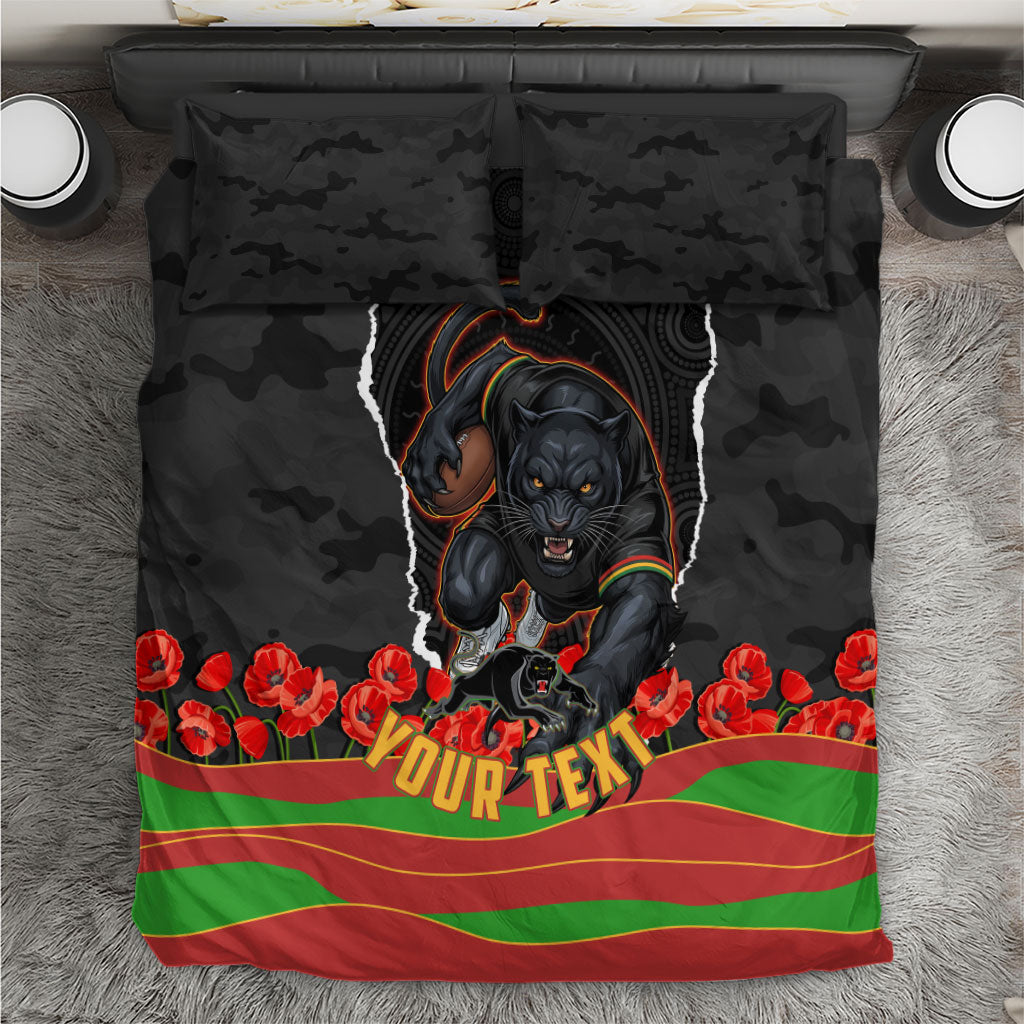 Personalized Penrith Panthers ANZAC Tribute Bedding Set Poppy Field Soldier Silhouette Aboriginal Rugby Mascot