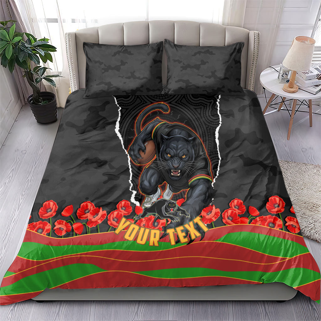 Personalized Penrith Panthers ANZAC Tribute Bedding Set Poppy Field Soldier Silhouette Aboriginal Rugby Mascot