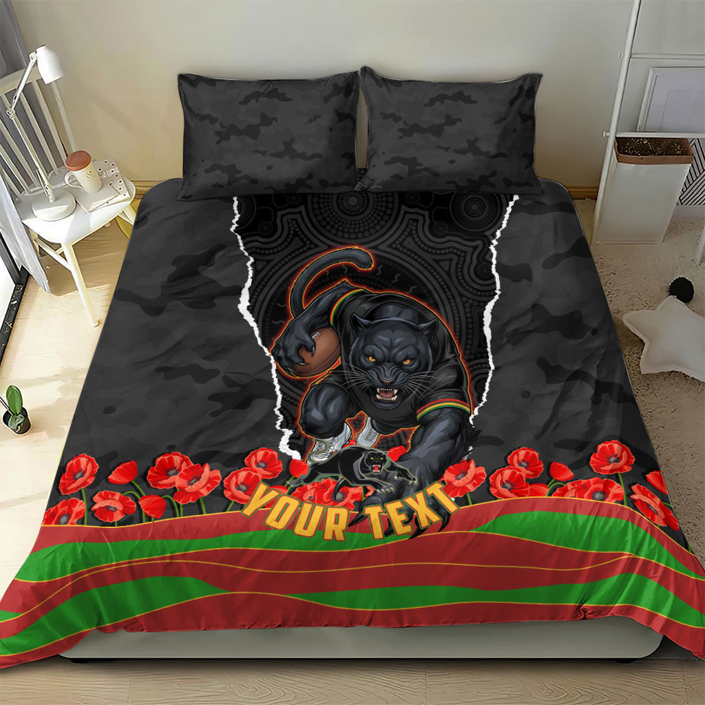 Personalized Penrith Panthers ANZAC Tribute Bedding Set Poppy Field Soldier Silhouette Aboriginal Rugby Mascot