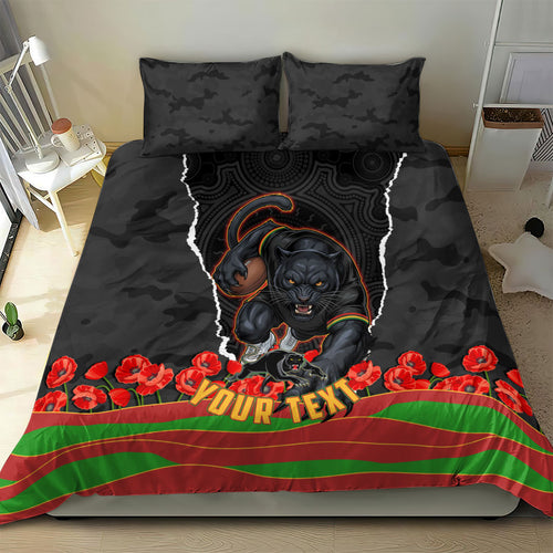 Personalized Penrith Panthers ANZAC Tribute Bedding Set Poppy Field Soldier Silhouette Aboriginal Rugby Mascot