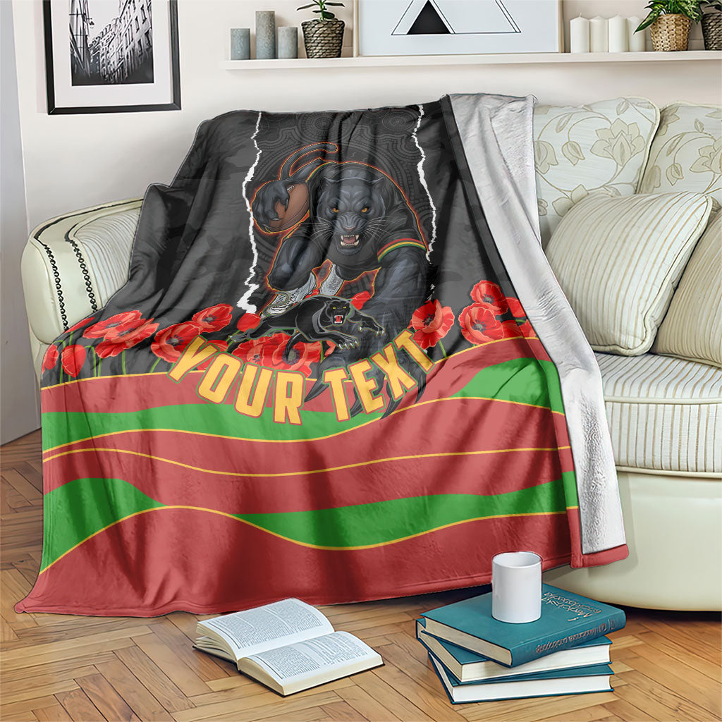 Personalized Penrith Panthers ANZAC Tribute Blanket Poppy Field Soldier Silhouette Aboriginal Rugby Mascot