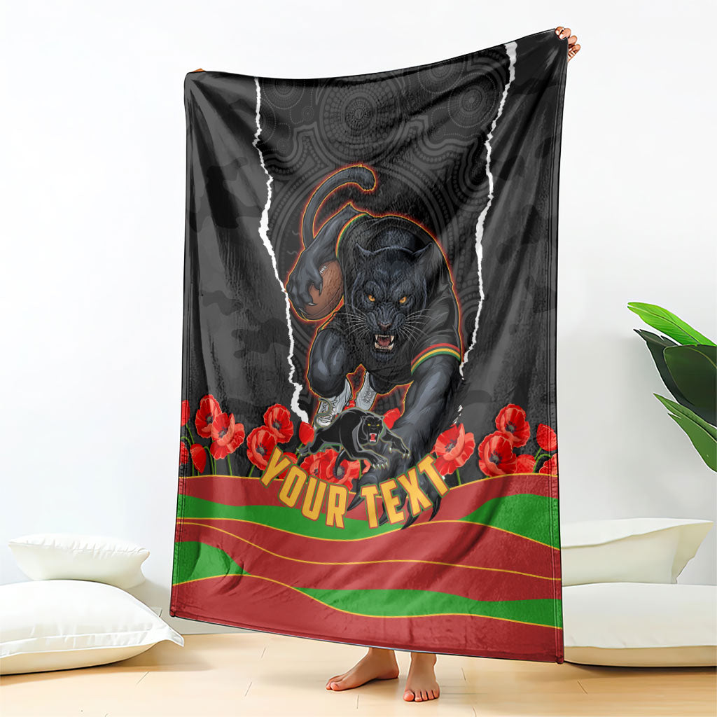 Personalized Penrith Panthers ANZAC Tribute Blanket Poppy Field Soldier Silhouette Aboriginal Rugby Mascot