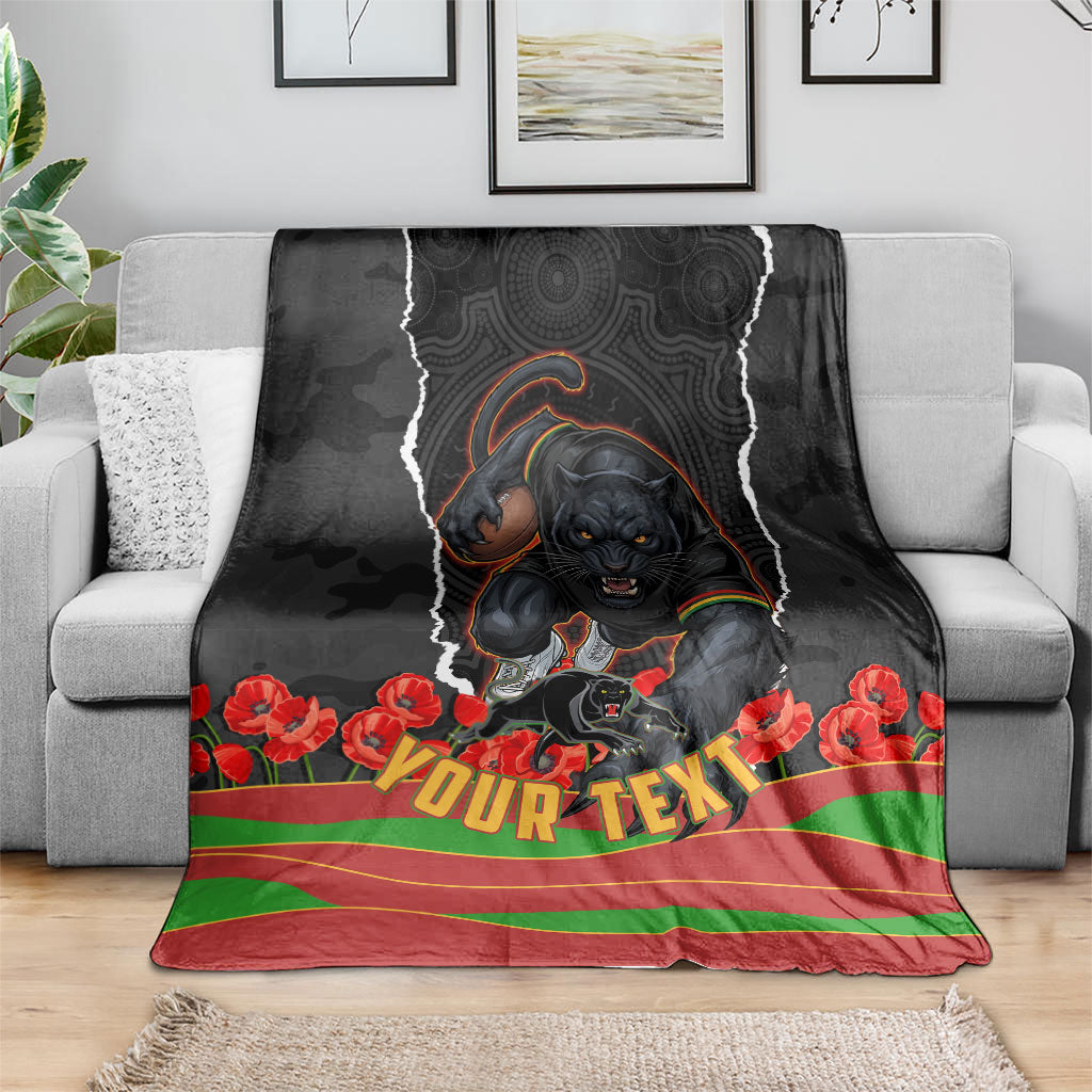 Personalized Penrith Panthers ANZAC Tribute Blanket Poppy Field Soldier Silhouette Aboriginal Rugby Mascot