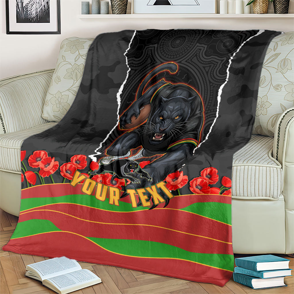 Personalized Penrith Panthers ANZAC Tribute Blanket Poppy Field Soldier Silhouette Aboriginal Rugby Mascot