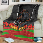 Personalized Penrith Panthers ANZAC Tribute Blanket Poppy Field Soldier Silhouette Aboriginal Rugby Mascot